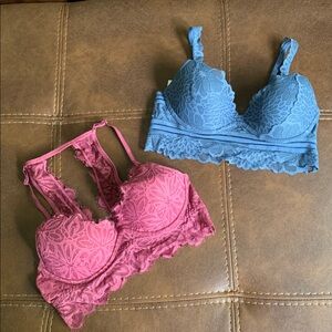 Victoria's Secret Blue Lace Bralette and Magenta Lace Bralette